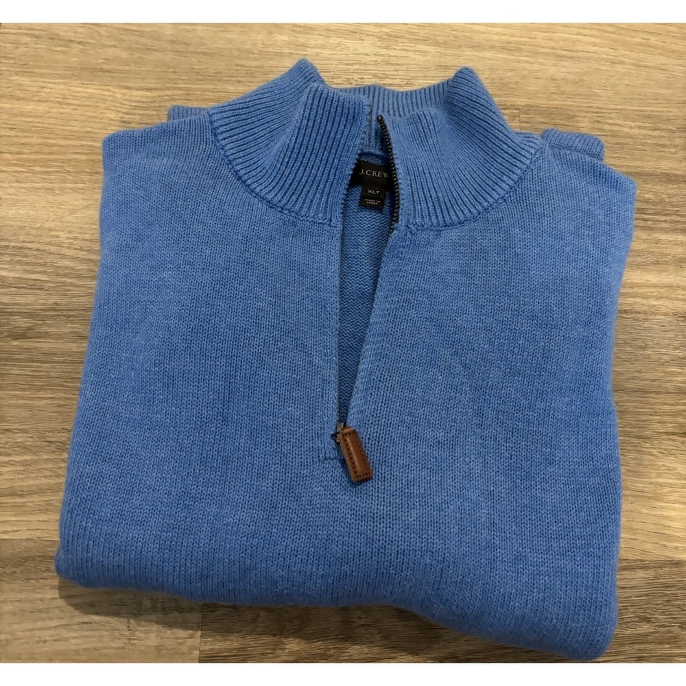 J.Crew Men's Blue Cotton Cashmere Knit Pullover Sweater Mock Neck 1/4 Zip XLT